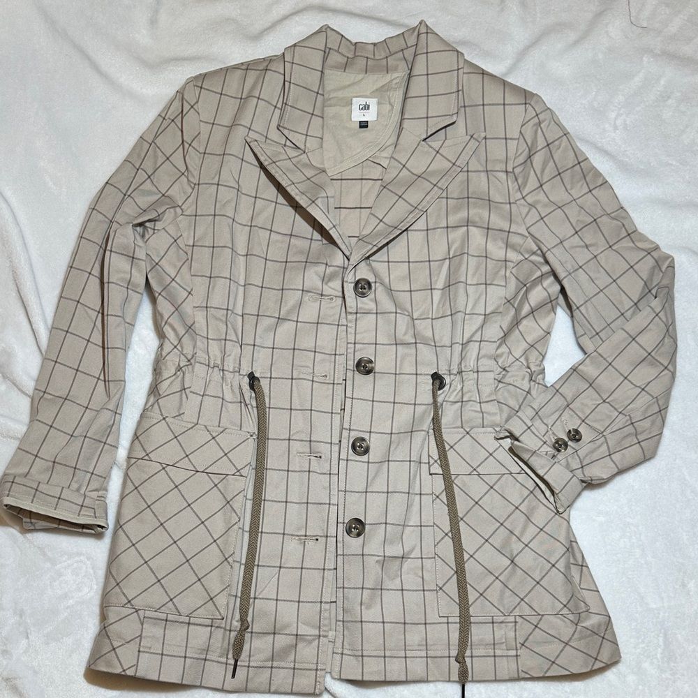 NWOT Cabi Women's Tan Checkered windowpane trench coat size L